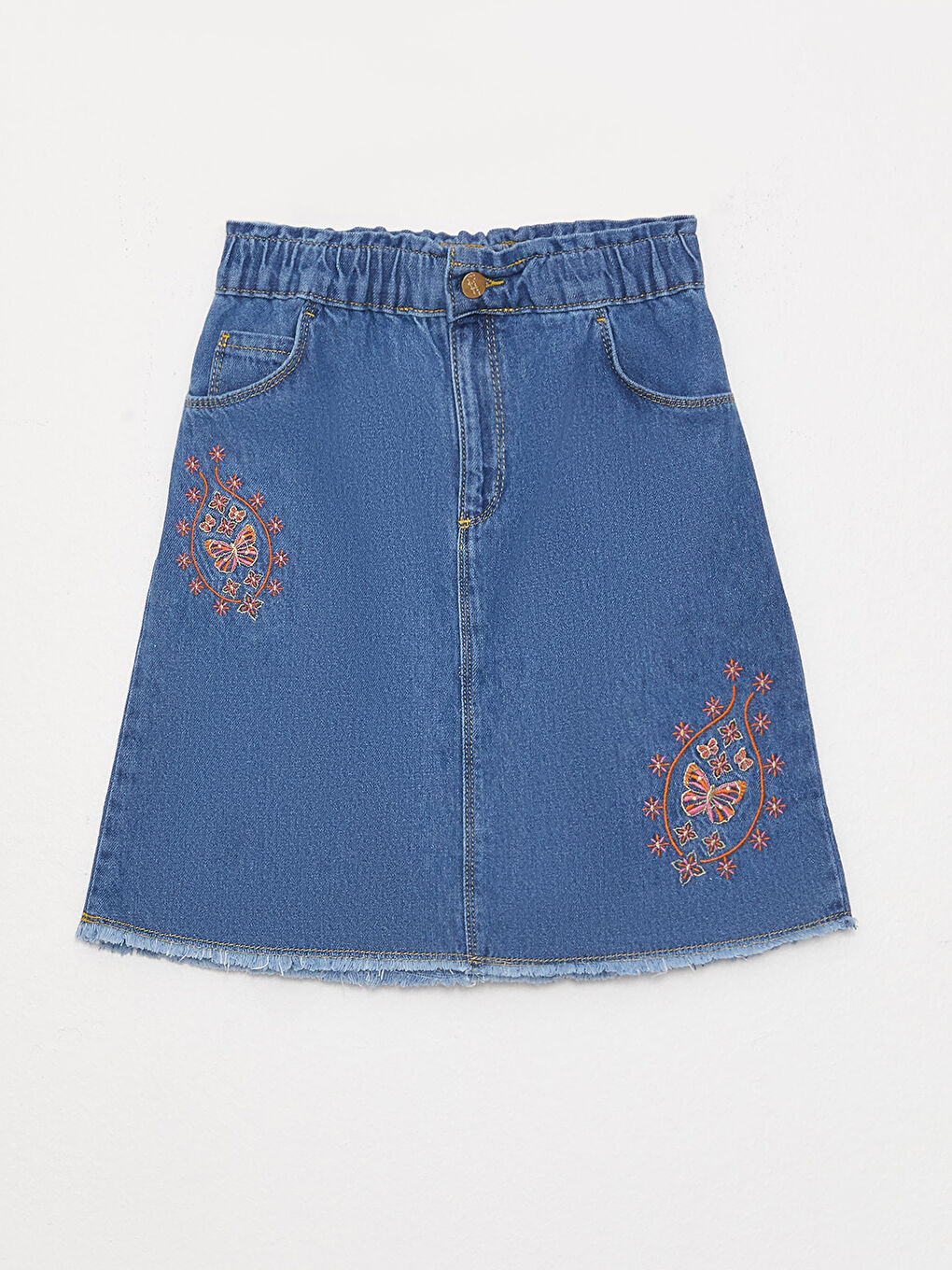 Embroidered Girl Jean Skirt