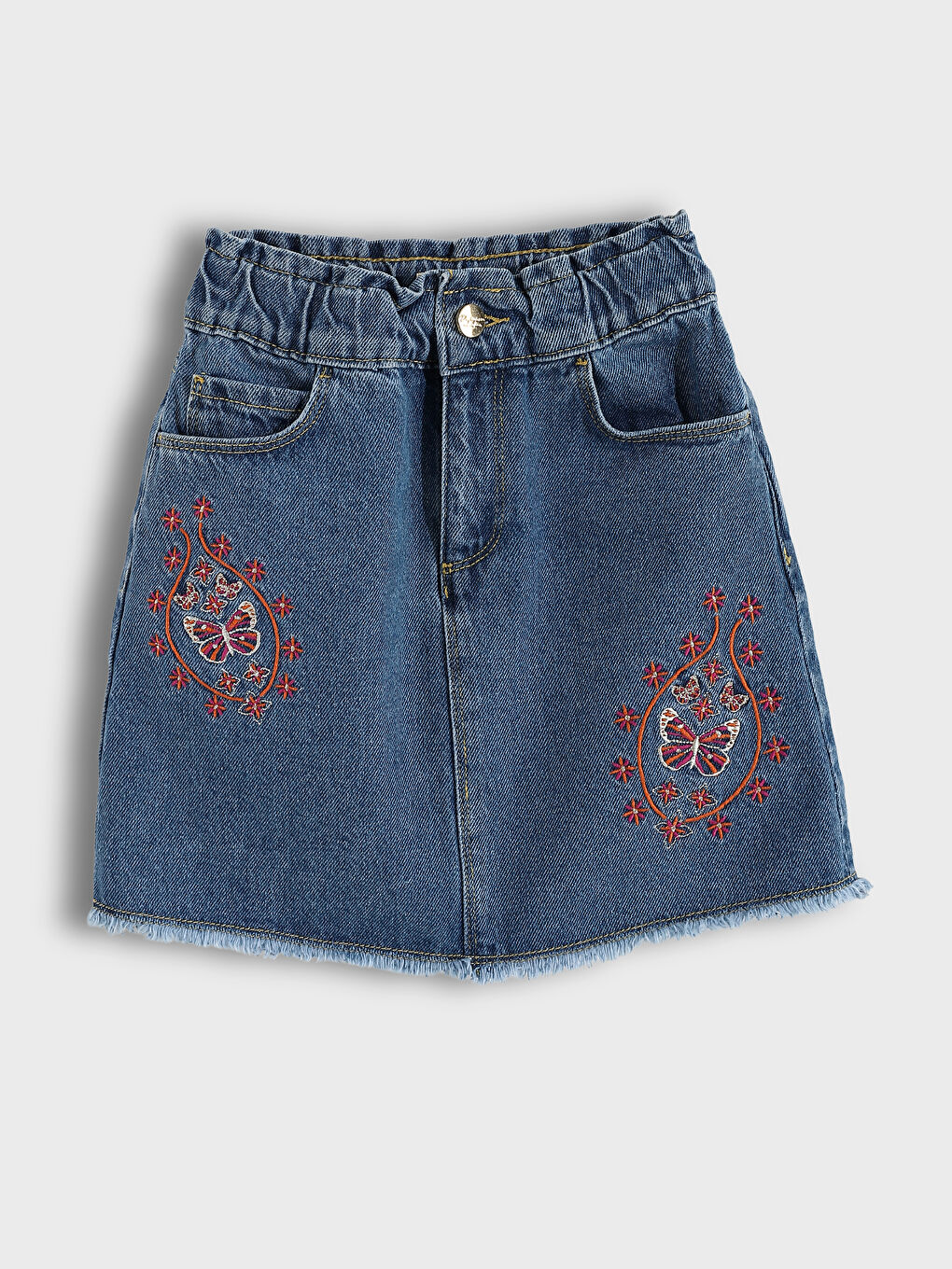 Embroidered Girl Jean Skirt-1