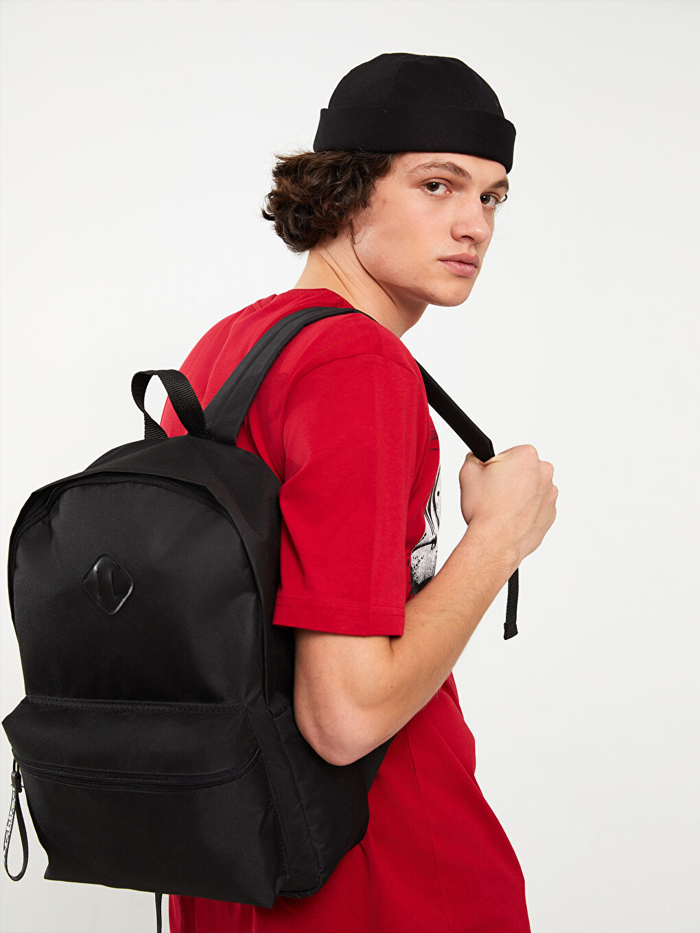 Siyah Etiket Detaylı Erkek Sırt Çantası