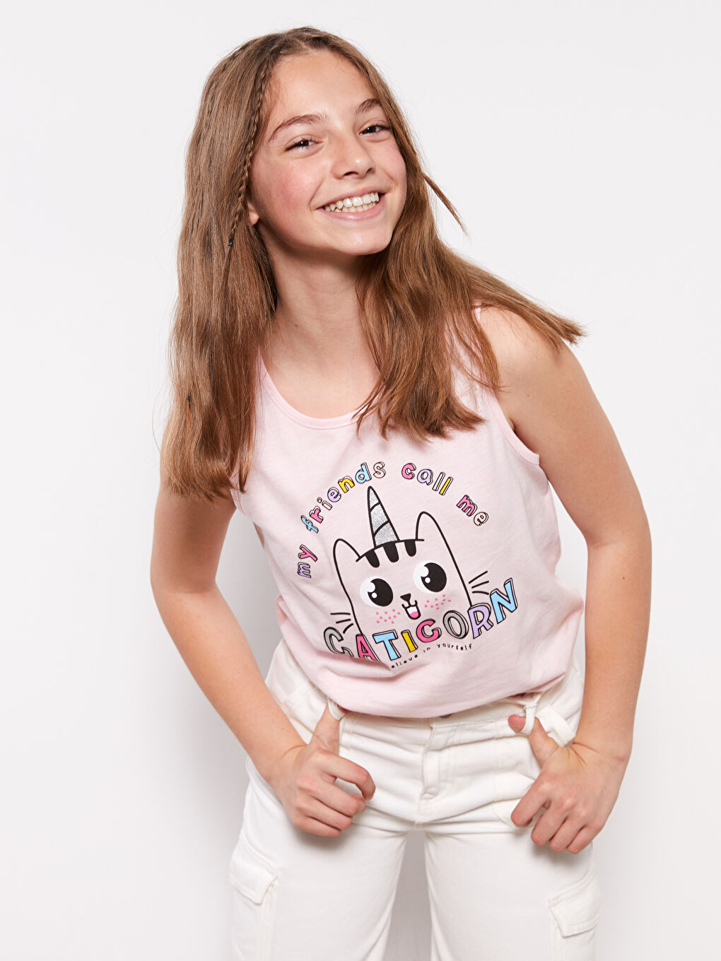 Crew Neck Printed Girl's Undershirt -S32142Z4-E6R