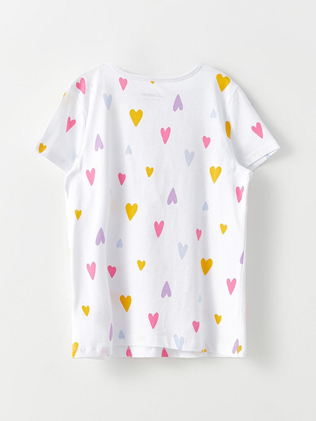 Beyaz Bisiklet Yaka Desenli Kısa Kollu Pamuklu Kız Çocuk Tişört-2