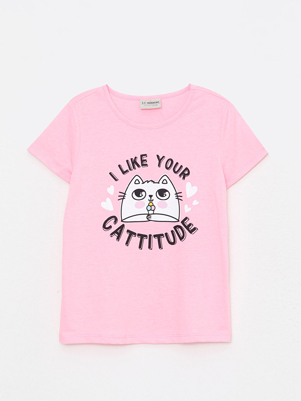 Pembe Bisiklet Yaka Baskılı Kısa Kollu Kız Çocuk Tişört