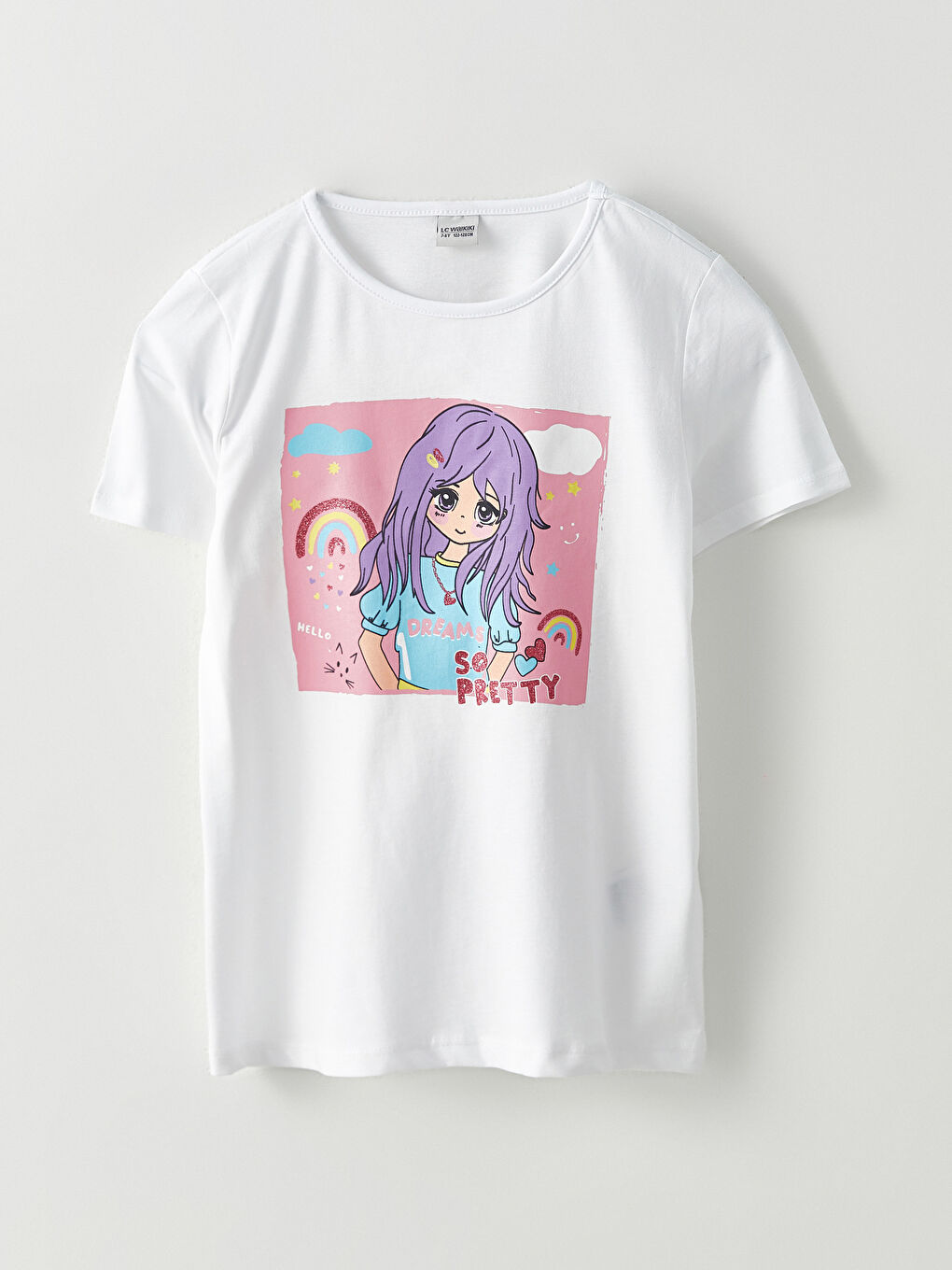 Crew Neck Short Sleeve Printed Girl's T-Shirt and Tights-1