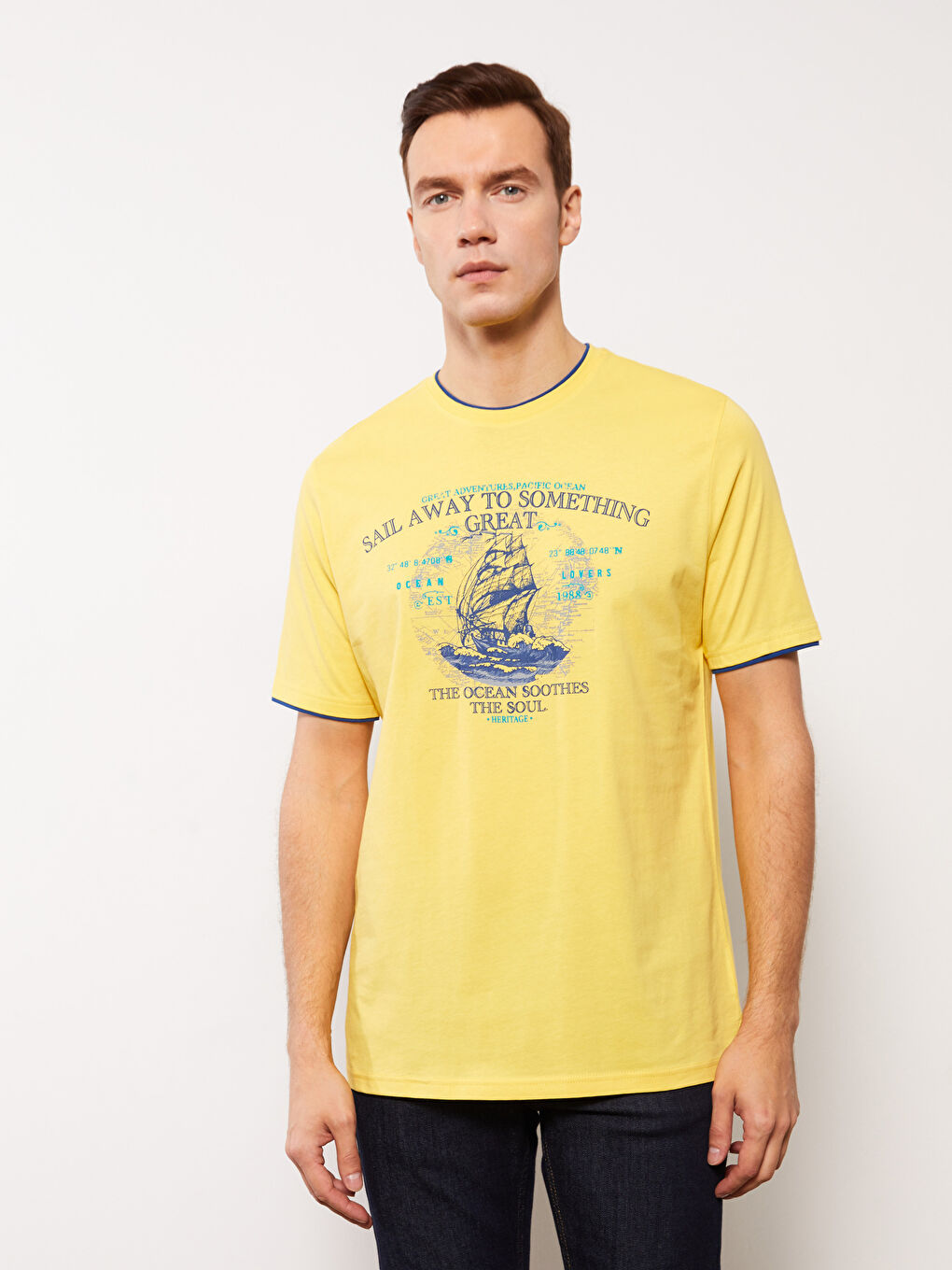 Crew Neck Short Sleeve Printed Combed Cotton Men's T-shirt -S32163Z8-S1E