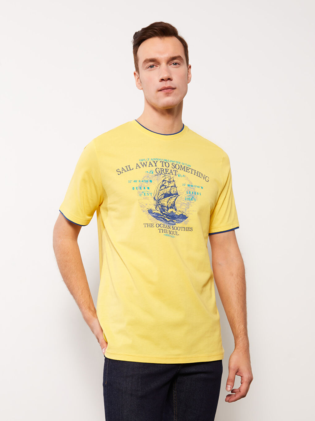 Crew Neck Short Sleeve Printed Combed Cotton Men's T-shirt -S32163Z8-S1E