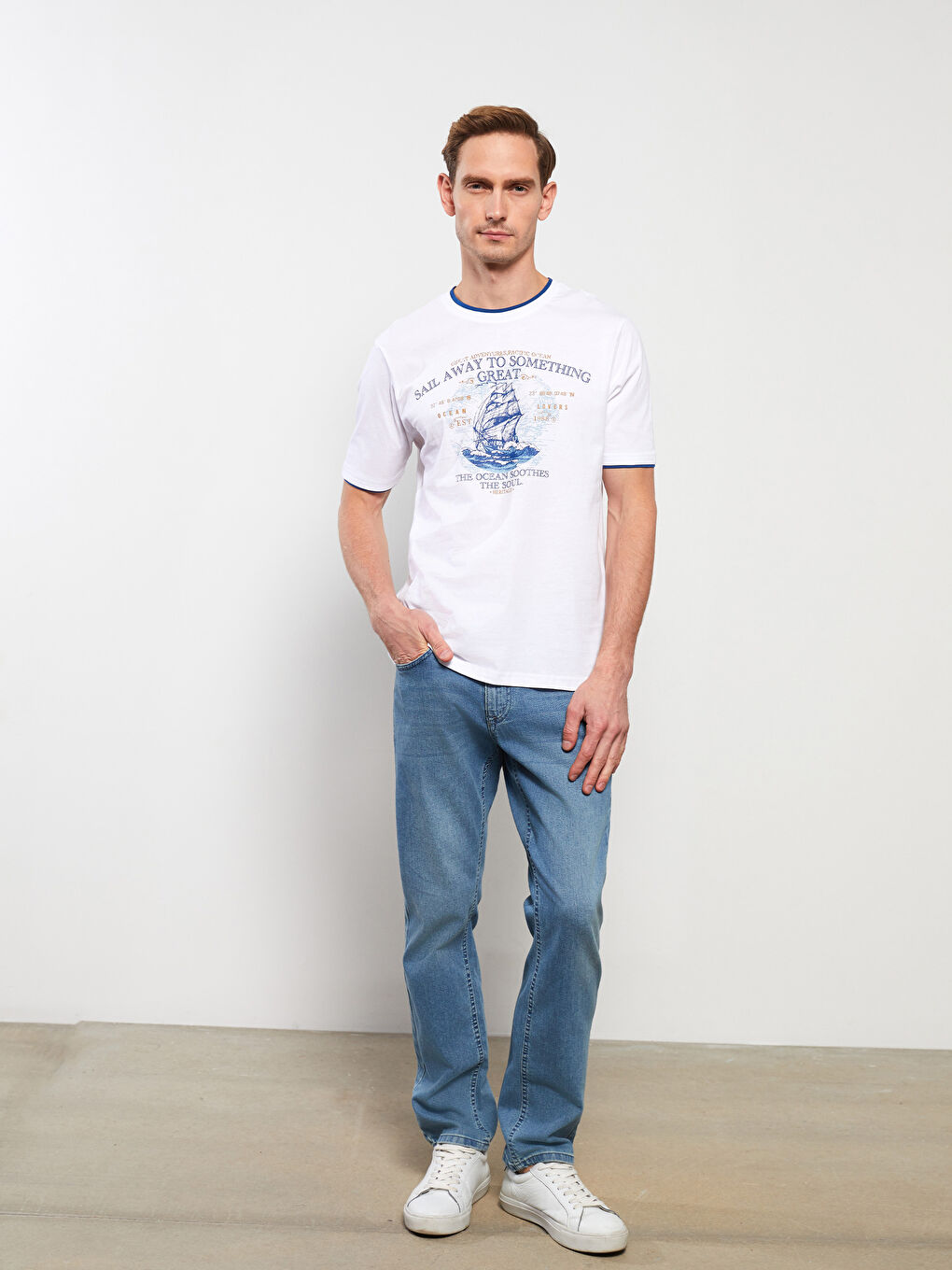 Crew Neck Short Sleeve Printed Combed Cotton Men's T-shirt -S32163Z8-Q6K