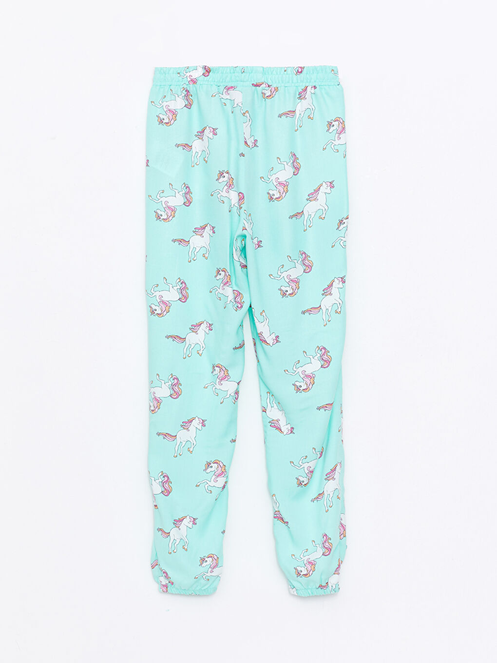 Turkuaz Beli Lastikli Desenli Viskon Kız Çocuk Pantolon-1