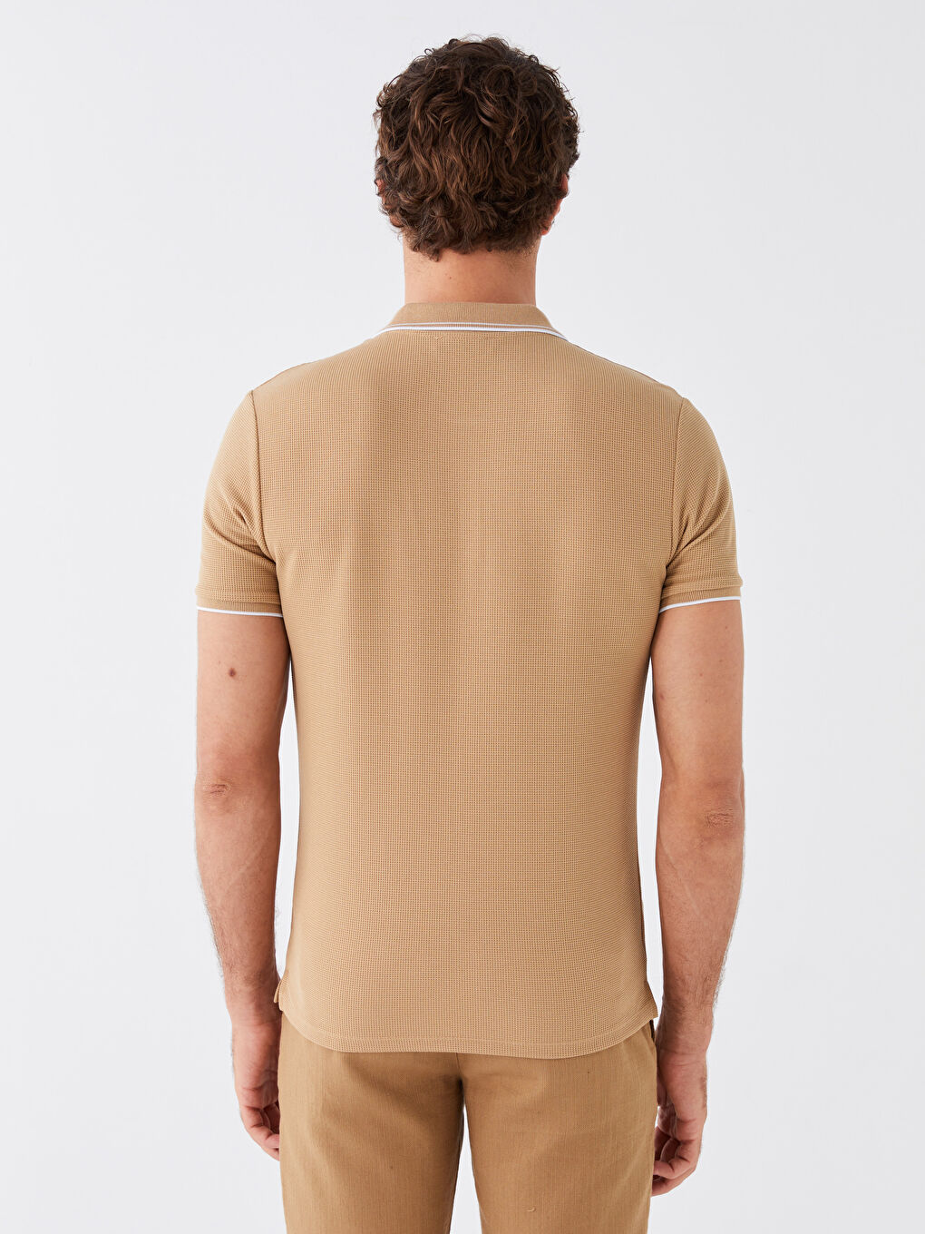 Bej Polo Yaka Kısa Kollu Erkek Tişört-4