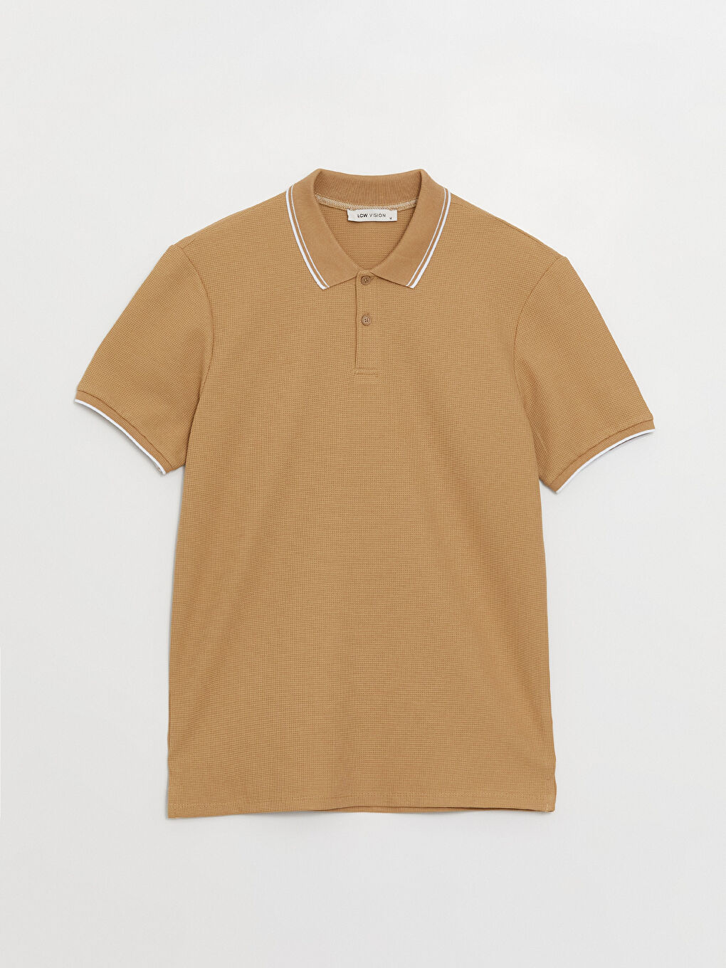 Bej Polo Yaka Kısa Kollu Erkek Tişört-5