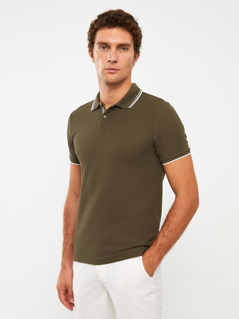Haki Polo Yaka Kısa Kollu Erkek Tişört