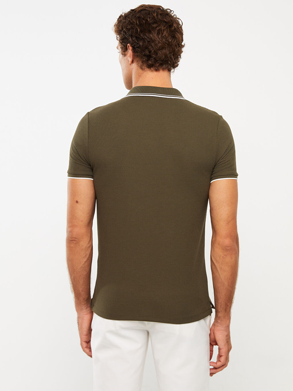 Haki Polo Yaka Kısa Kollu Erkek Tişört-4