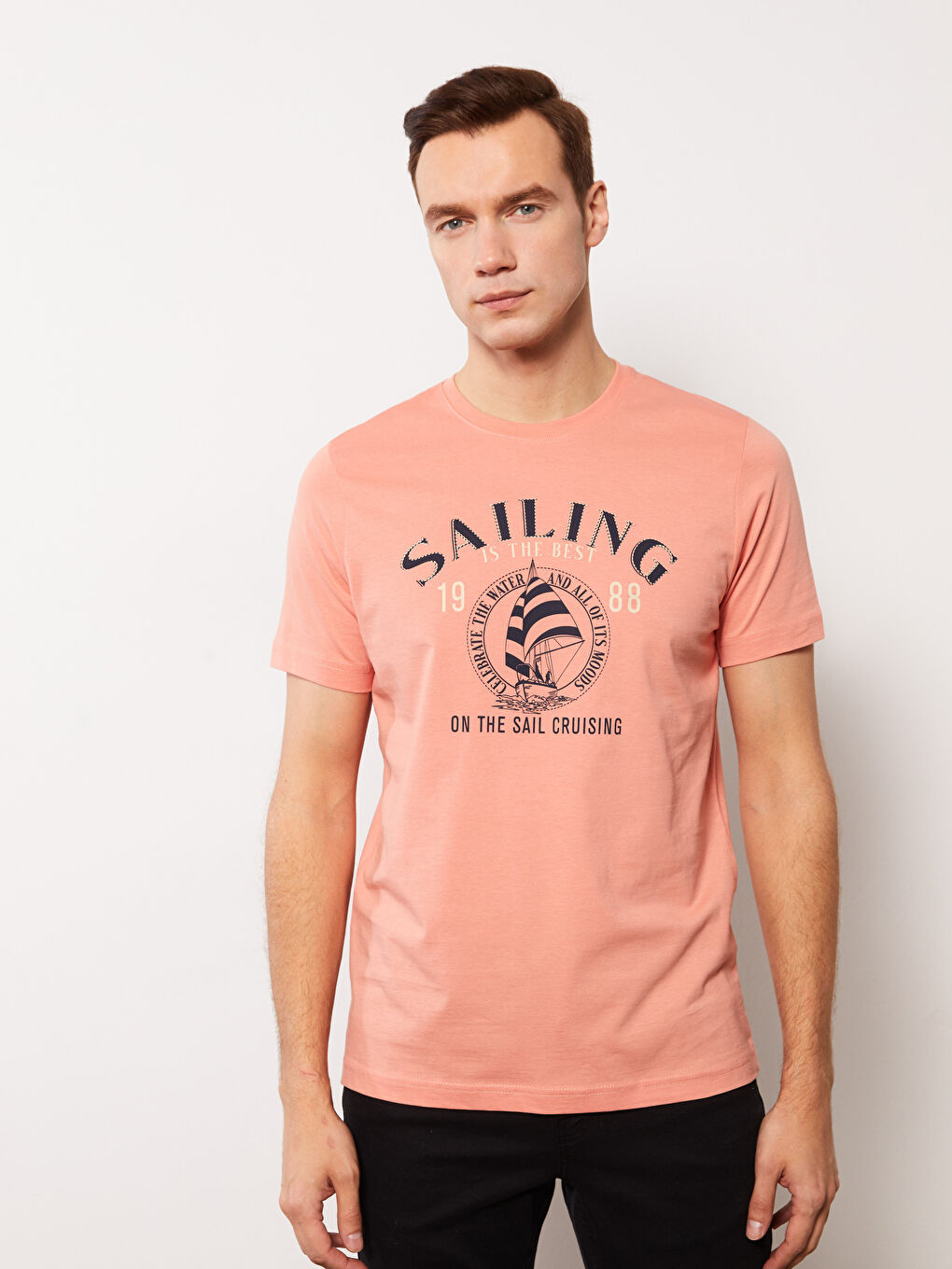 Crew Neck Short Sleeve Printed Combed Cotton Men's T-shirt -S32169Z8-GC5