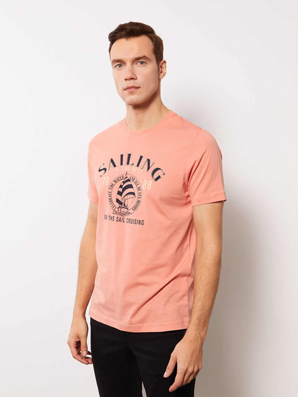 Crew Neck Short Sleeve Printed Combed Cotton Men's T-shirt -S32169Z8-GC5