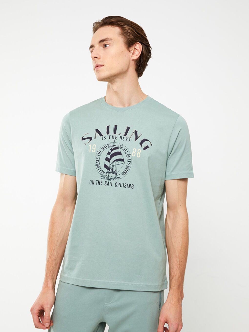 تي شيرت رجال كم قصير كول مدور مطبوع قطن ممشط