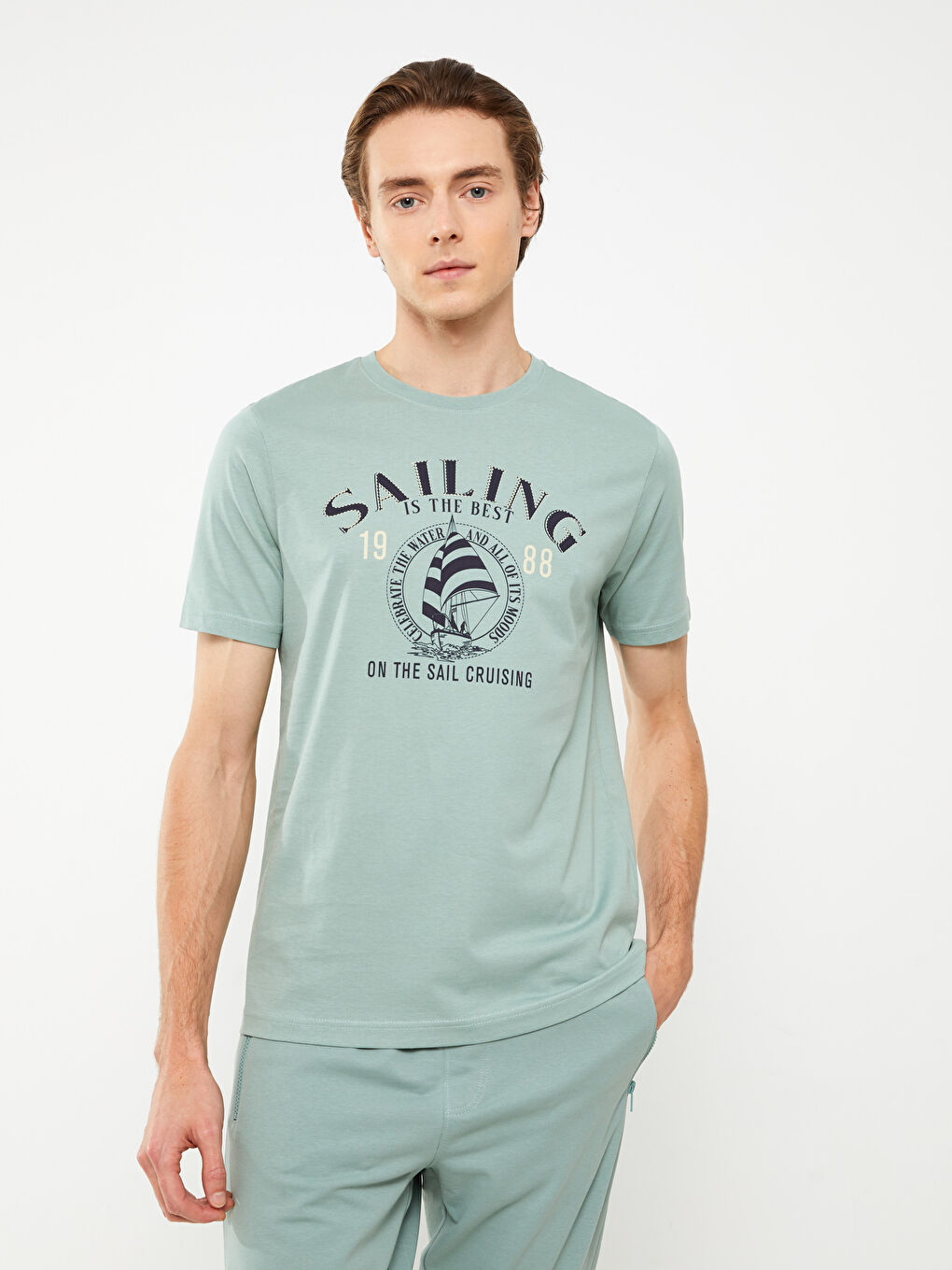 تي شيرت رجال كم قصير كول مدور مطبوع قطن ممشط-1