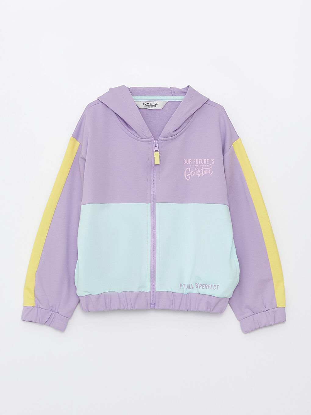Sweat Zippé Fille À Capuche Manches Longues avec Bloc de Couleurs