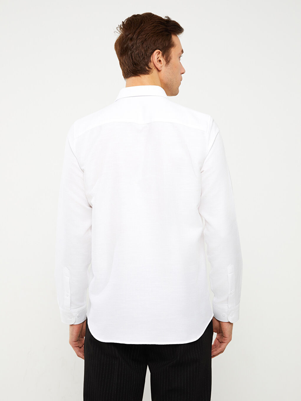 Beyaz Slim Fit Uzun Kollu Armürlü Erkek Gömlek-4