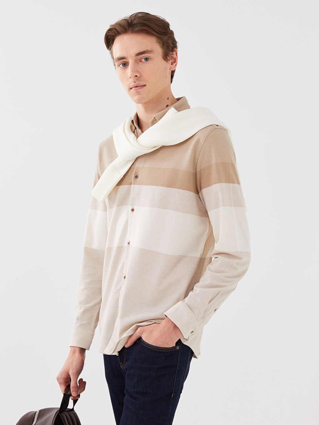 LCW Vision Slim Fit Long Sleeve Color Block Men Shirt -S32217Z8-SUN