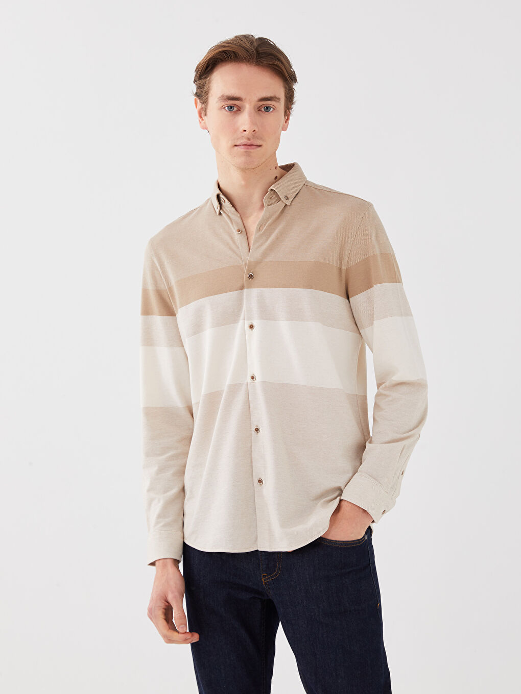 LCW Vision Slim Fit Long Sleeve Color Block Men Shirt -S32217Z8-SUN