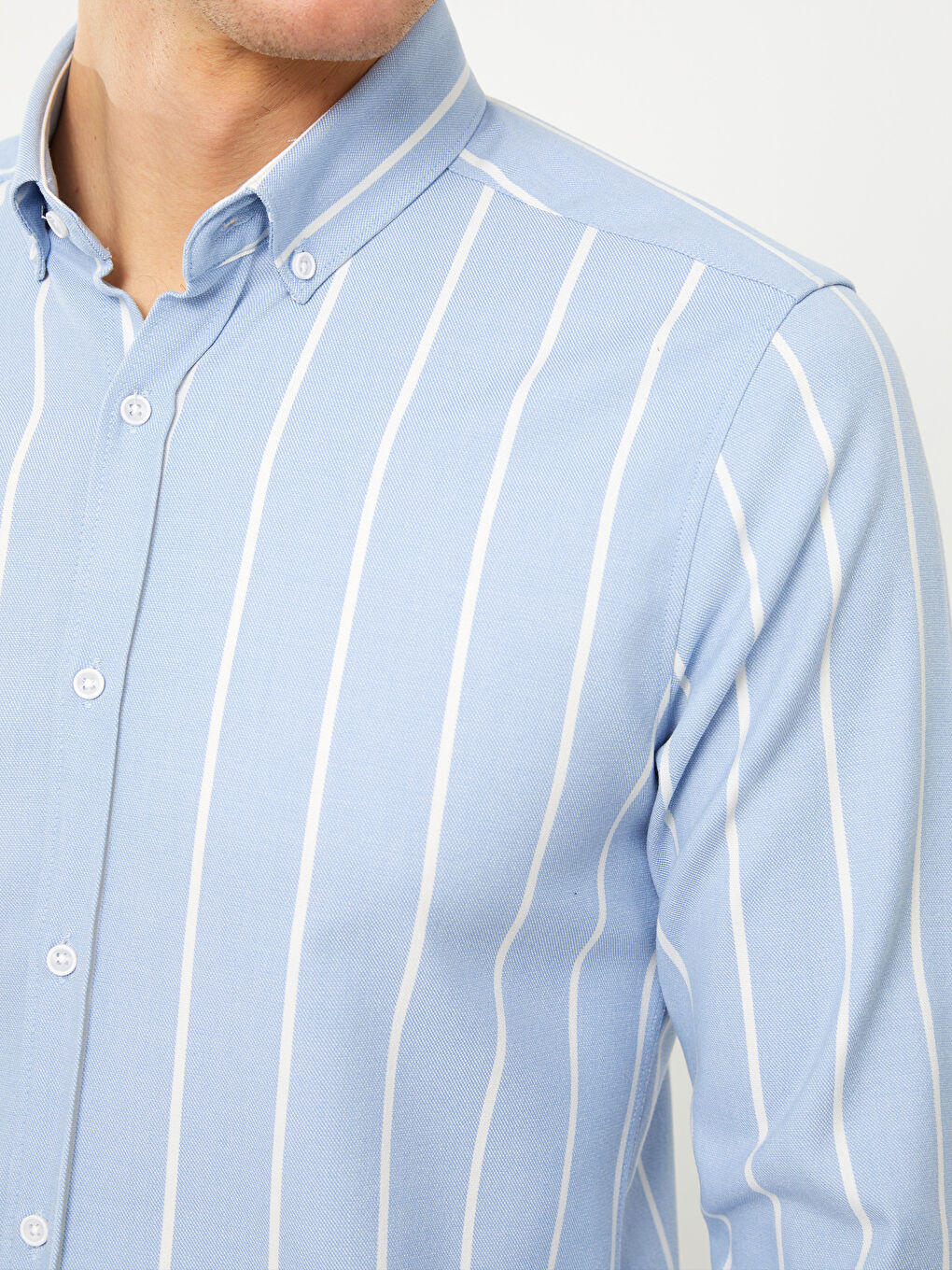 Mavi Slim Fit Uzun Kollu Çizgili Erkek Gömlek-7