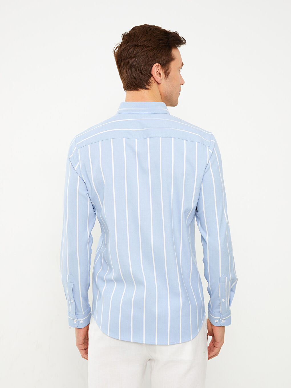 Mavi Slim Fit Uzun Kollu Çizgili Erkek Gömlek-9