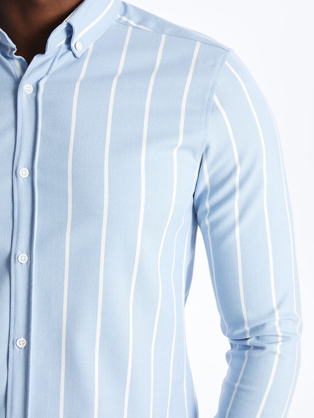 Mavi Slim Fit Uzun Kollu Çizgili Erkek Gömlek-6