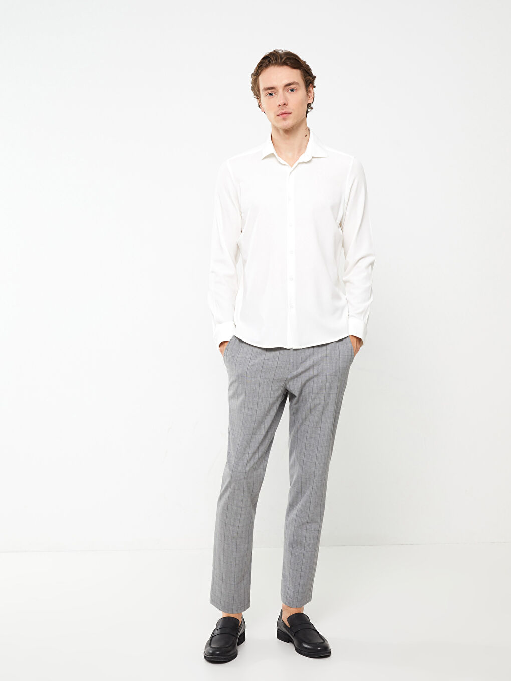 Beyaz Slim Fit Uzun Kollu Armürlü Erkek Gömlek-2