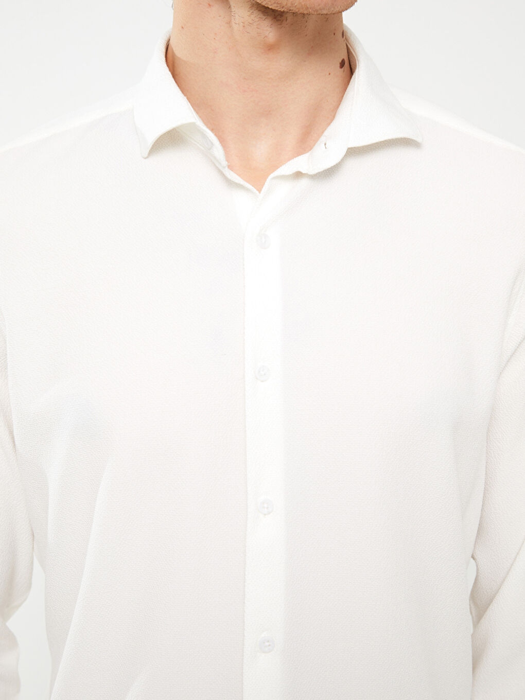 Beyaz Slim Fit Uzun Kollu Armürlü Erkek Gömlek-3