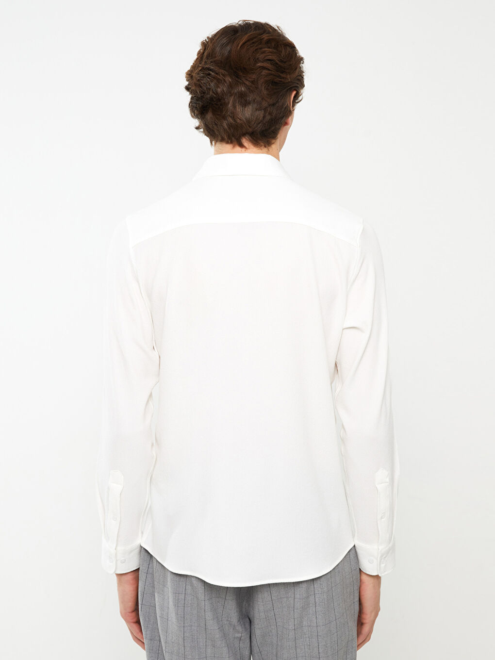 Beyaz Slim Fit Uzun Kollu Armürlü Erkek Gömlek-4