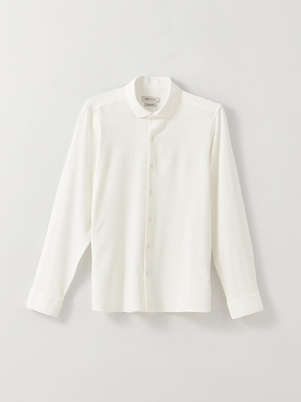 Beyaz Slim Fit Uzun Kollu Armürlü Erkek Gömlek-5