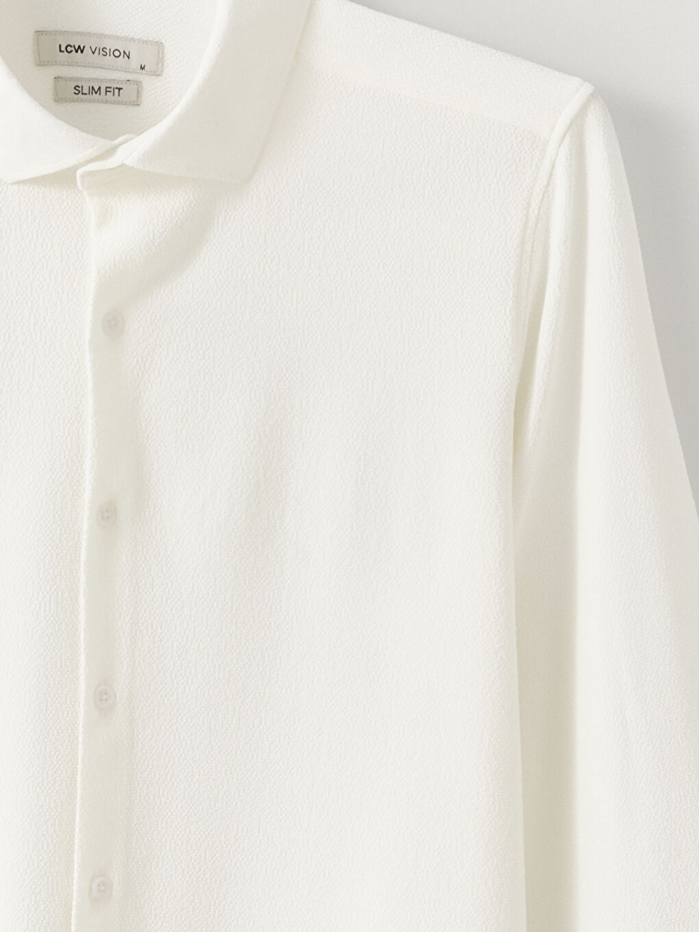 Beyaz Slim Fit Uzun Kollu Armürlü Erkek Gömlek-6