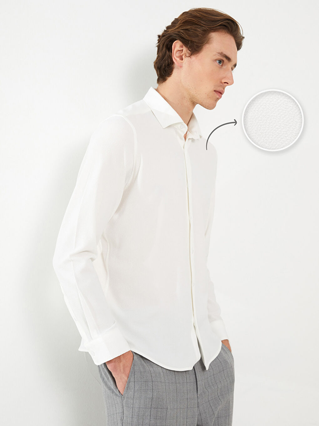 Beyaz Slim Fit Uzun Kollu Armürlü Erkek Gömlek