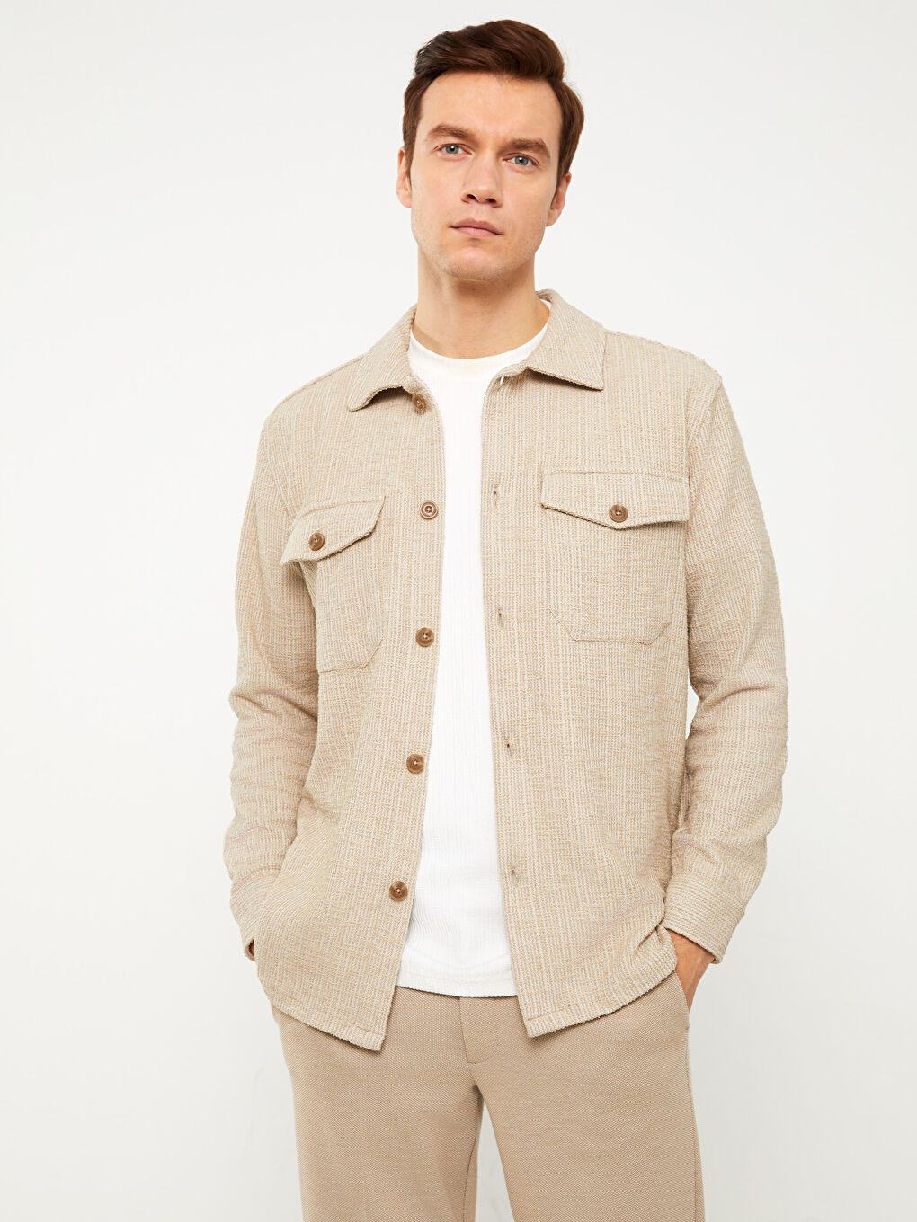 Regular Fit Long Sleeve Men's Shirt Jacket