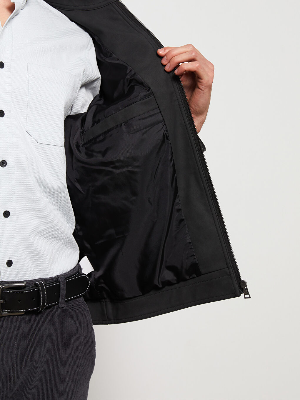 معطف جلد صناعي للرجال بياقة الدراجين النارية وقصة عادية-2