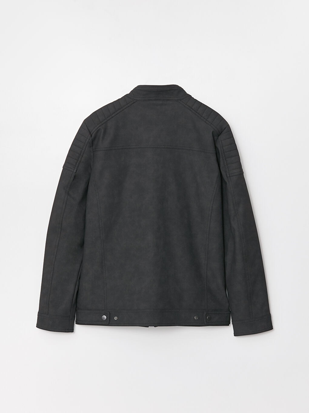 معطف جلد صناعي للرجال بياقة الدراجين النارية وقصة عادية-6