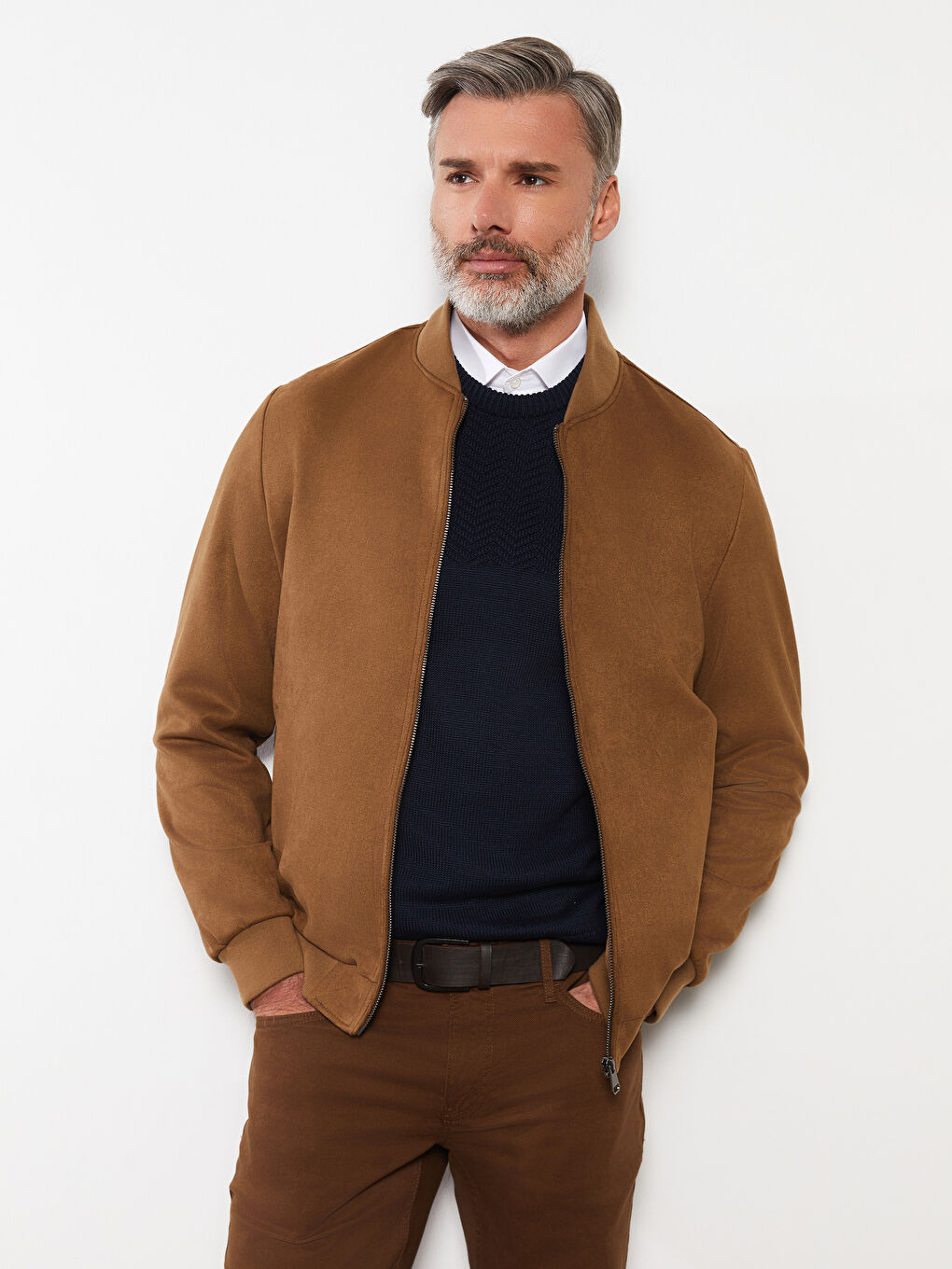 Standard Fit College Collar Suede Men's Coat-3
