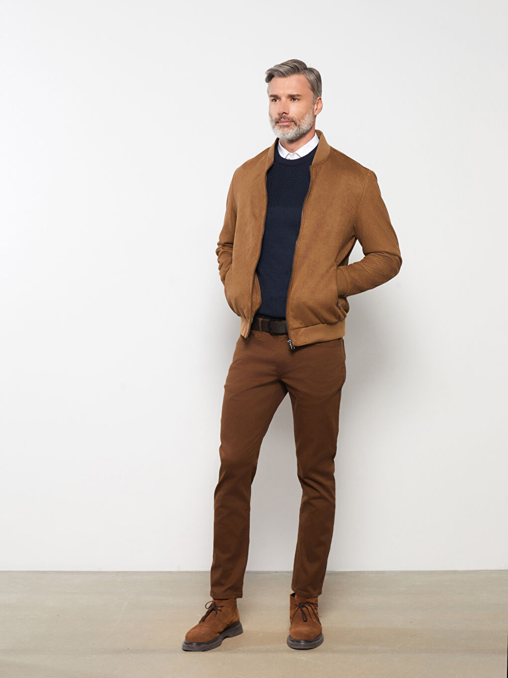 Standard Fit College Collar Suede Men's Coat-4