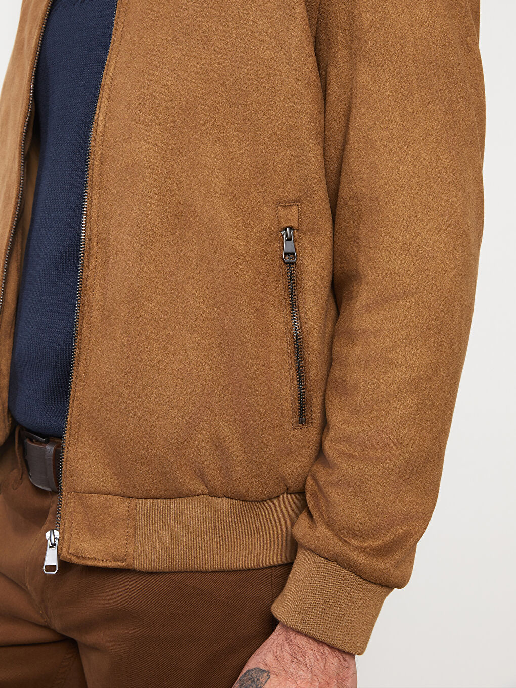 Standard Fit College Collar Suede Men's Coat-5