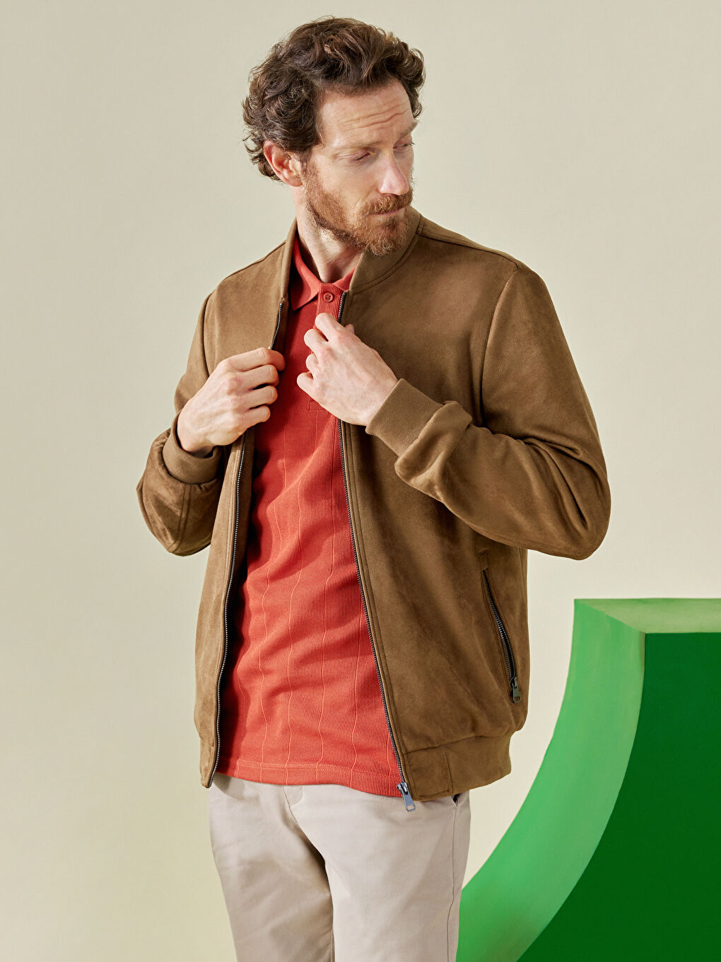 Standard Fit College Collar Suede Men's Coat-2