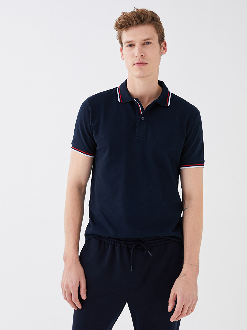 Lacivert Polo Yaka Kısa Kollu Pike Erkek Tişört