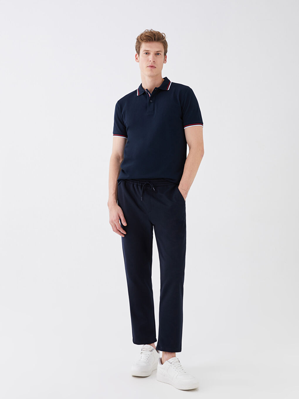 Lacivert Polo Yaka Kısa Kollu Pike Erkek Tişört-4