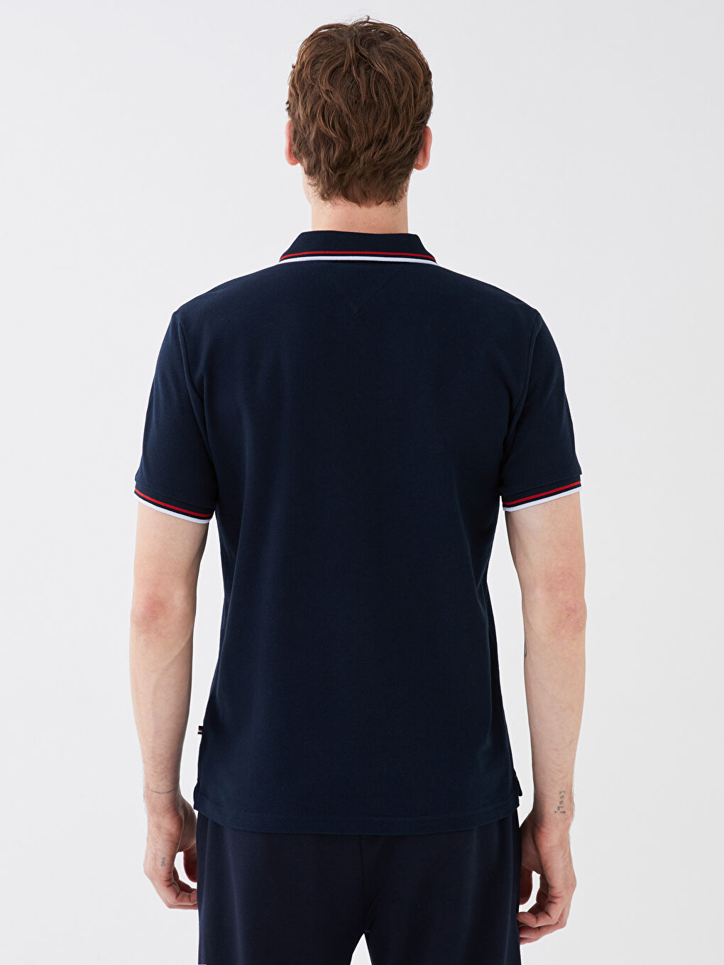 Lacivert Polo Yaka Kısa Kollu Pike Erkek Tişört-5