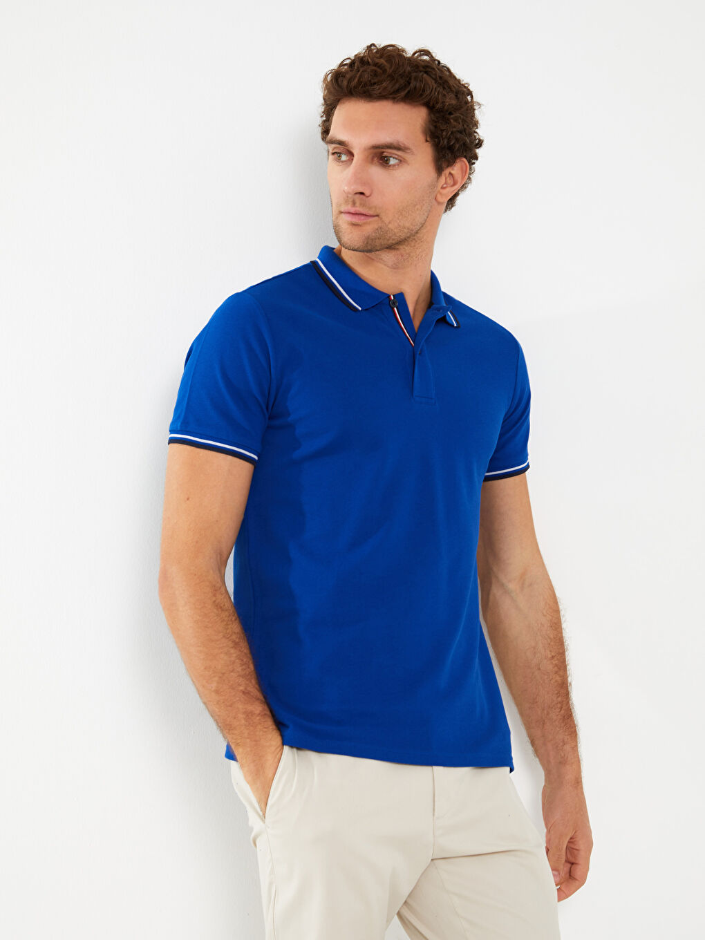 Mavi Polo Yaka Kısa Kollu Pike Erkek Tişört