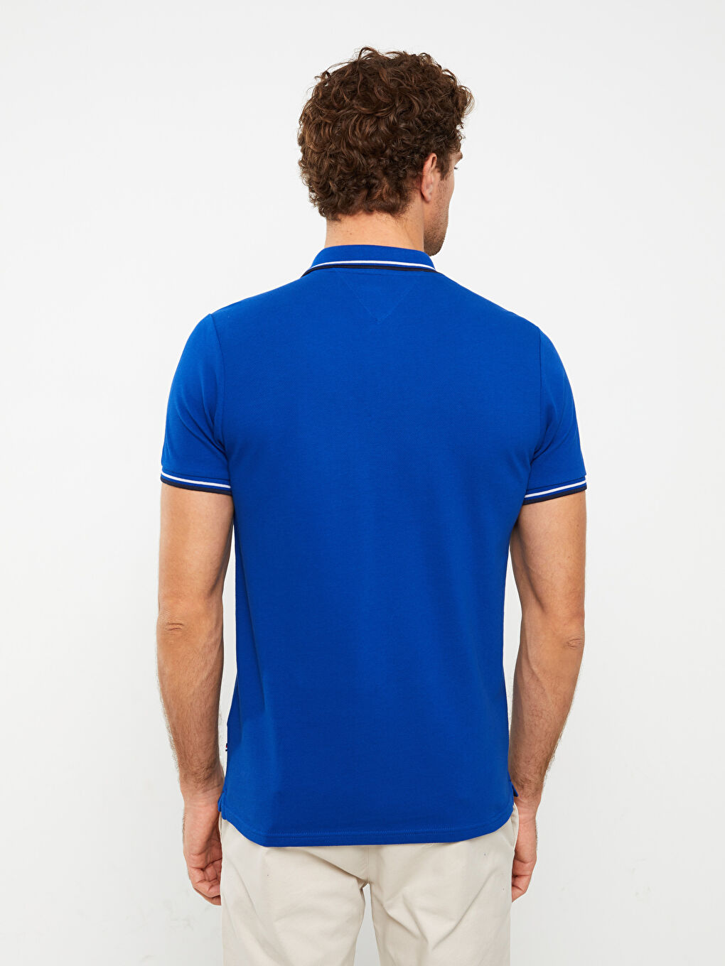 Mavi Polo Yaka Kısa Kollu Pike Erkek Tişört-4