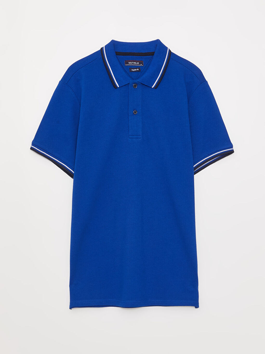 Mavi Polo Yaka Kısa Kollu Pike Erkek Tişört-5