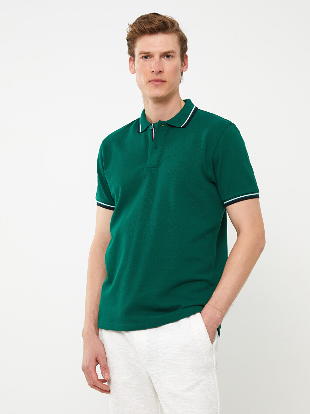 Yeşil Polo Yaka Kısa Kollu Pike Erkek Tişört