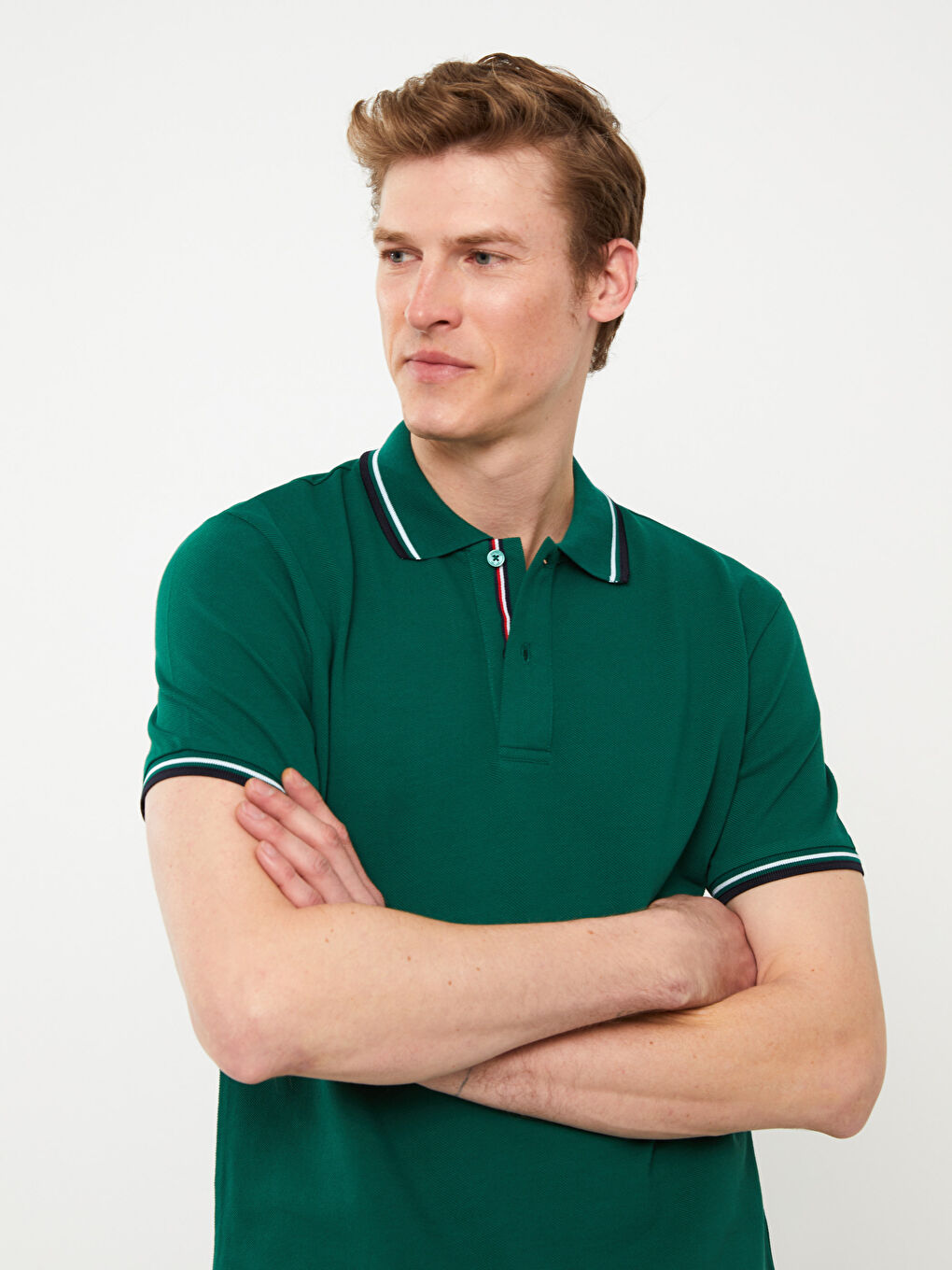 Yeşil Polo Yaka Kısa Kollu Pike Erkek Tişört-1