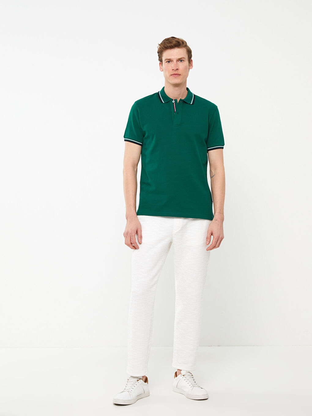 Yeşil Polo Yaka Kısa Kollu Pike Erkek Tişört-2