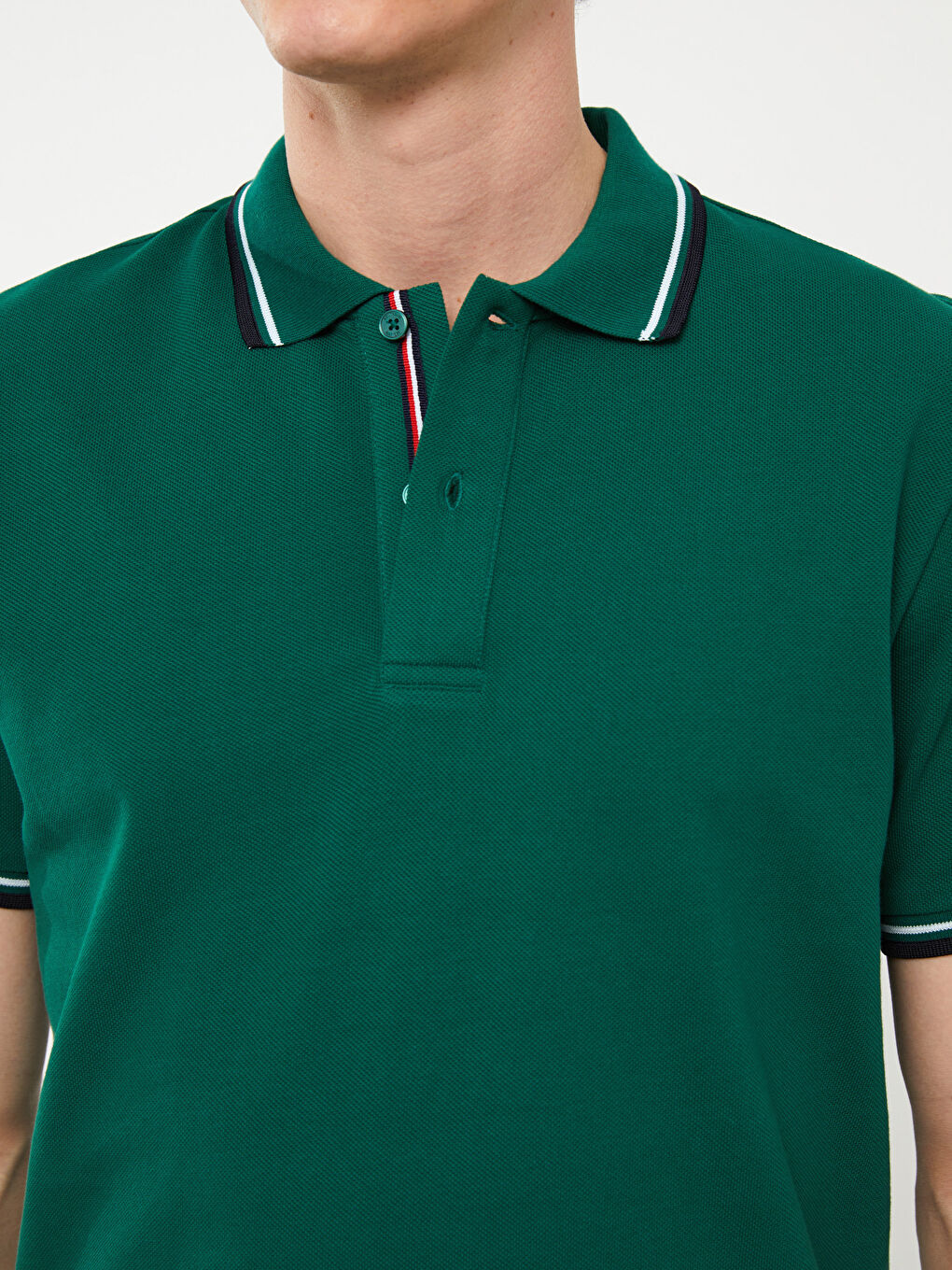 Yeşil Polo Yaka Kısa Kollu Pike Erkek Tişört-3