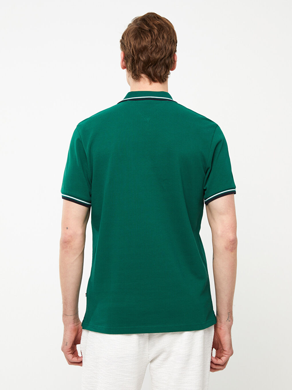 Yeşil Polo Yaka Kısa Kollu Pike Erkek Tişört-4